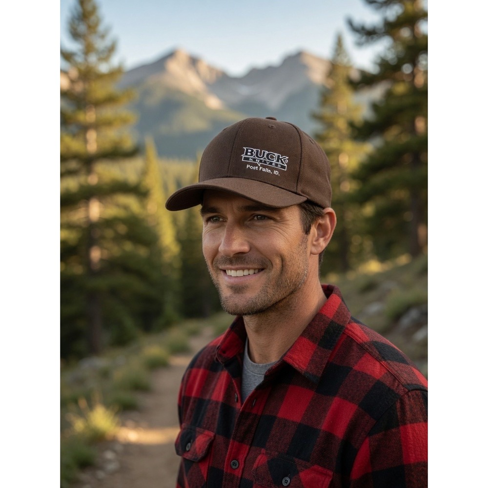 Buck Knives Brown Baseball Cap Hat Post Falls Idaho Infinity Headwear Adjustable